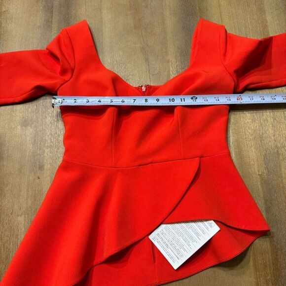 Safiyaa Peplum Blouse Size 6 Orange Asymmetrical‎ Hem V-Neck - Picture 6 of 14